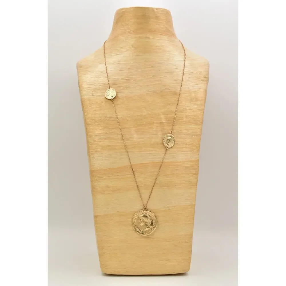Jade & Jasper Vintage Coin Station Necklace Brushed Gold Satin Signed BinBL